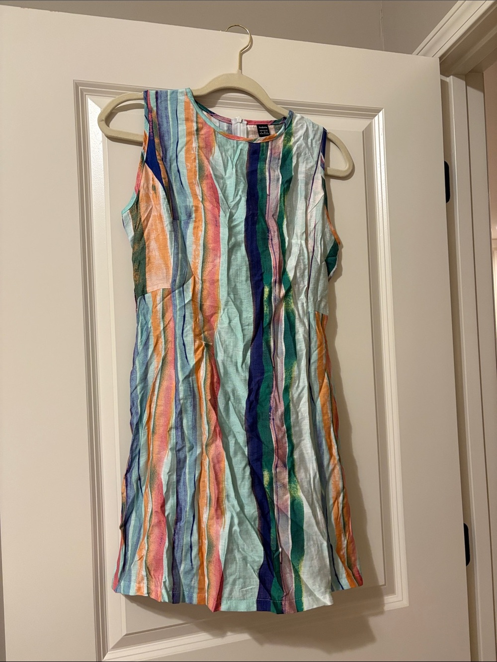 SHEIN Sleeveless Mini Dress in Teal, Navy, Coral, Mint, and Orange Stripes